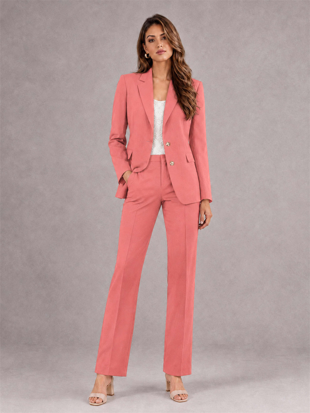 Coral 2 Pieces Tailored Fit Notched Lapel Suits Women's Suits