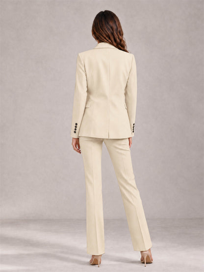 Cream 2 Pieces Tailored Fit Notched Lapel Suits Women's Suits