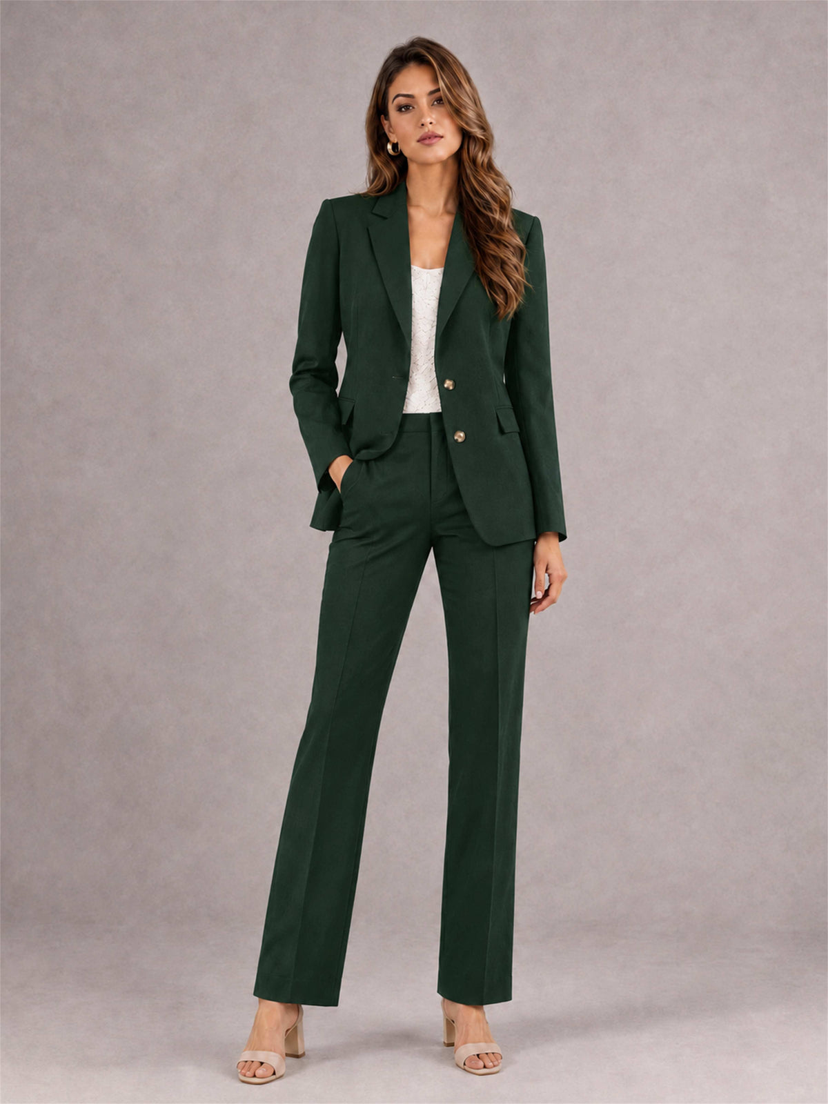 Dark Green 2 Pieces Tailored Fit Notched Lapel Suits Women's Suits