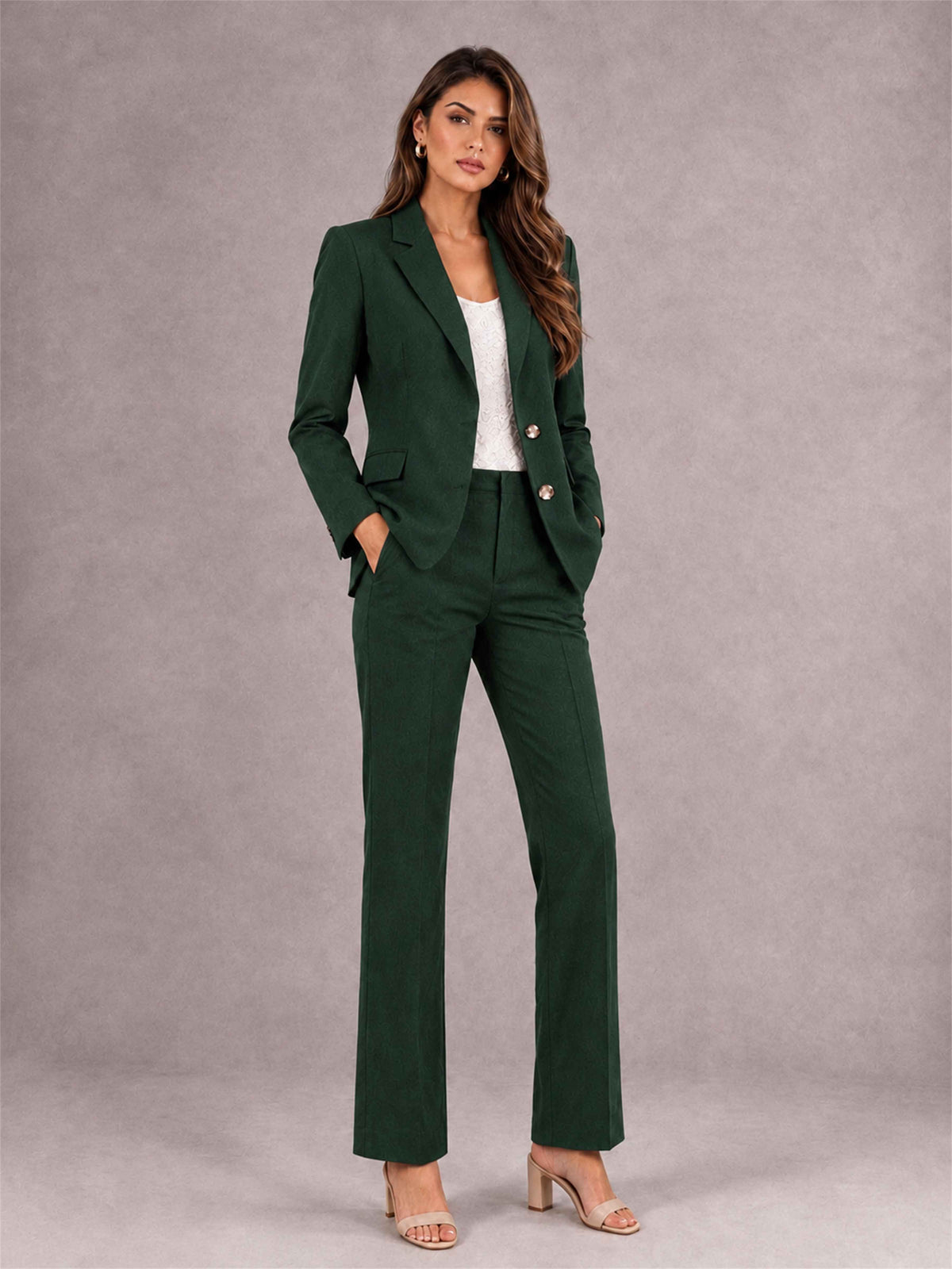 Dark Green 2 Pieces Tailored Fit Notched Lapel Suits Women's Suits