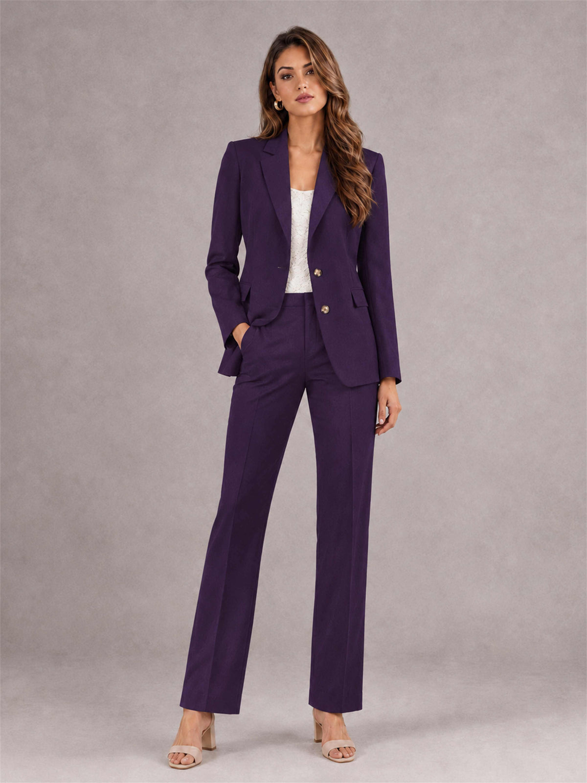 Dark Purple 2 Pieces Tailored Fit Notched Lapel Suits Women's Suits
