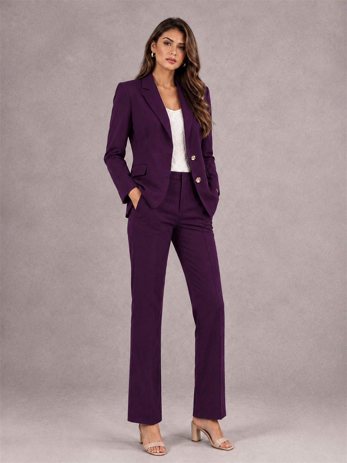 Dark Purple 2 Pieces Tailored Fit Notched Lapel Suits Women's Suits