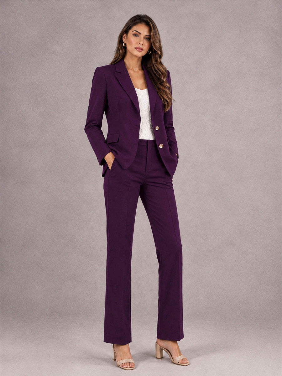 Dark Purple 2 Pieces Tailored Fit Notched Lapel Suits Women's Suits