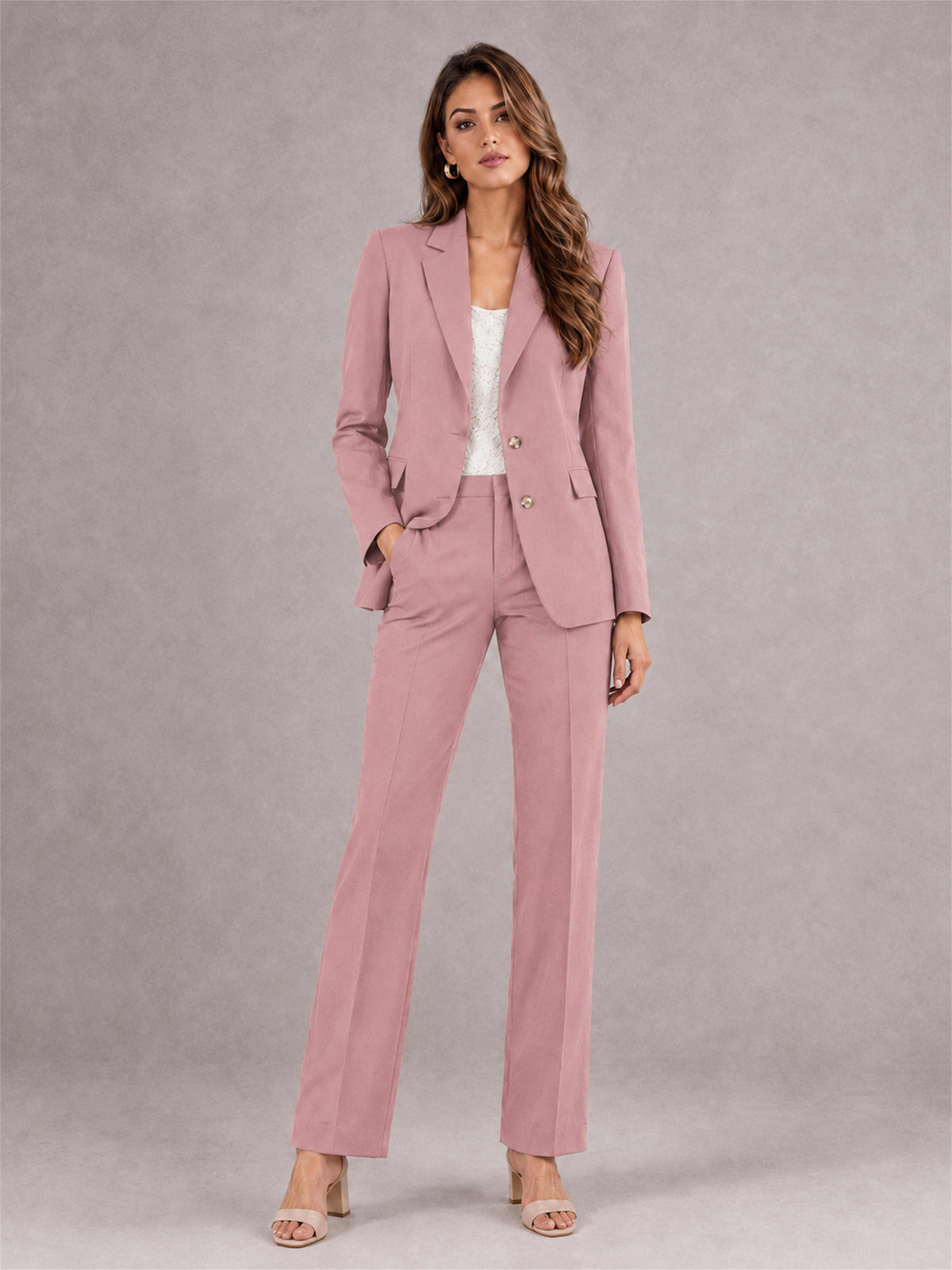 Dusty Rose 2 Pieces Tailored Fit Notched Lapel Suits Women's Suits