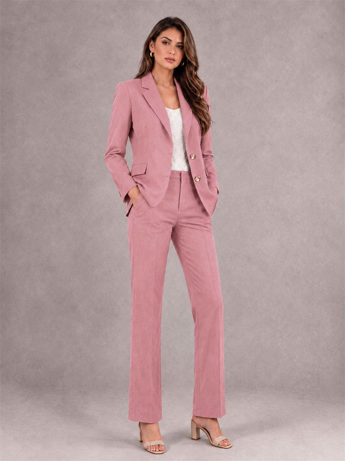 Dusty Rose 2 Pieces Tailored Fit Notched Lapel Suits Women's Suits