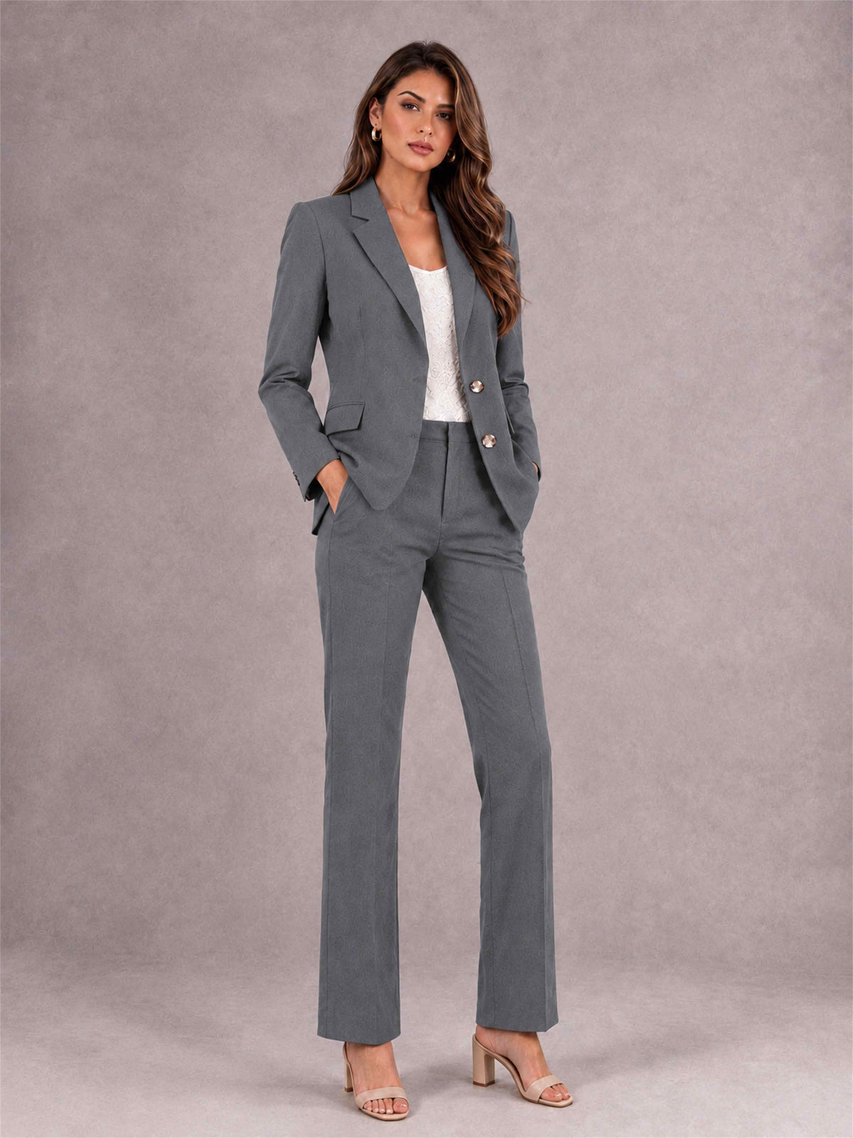 Gray 2 Pieces Tailored Fit Notched Lapel Suits Women's Suits