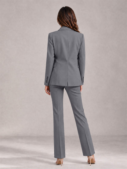Gray 2 Pieces Tailored Fit Notched Lapel Suits Women's Suits