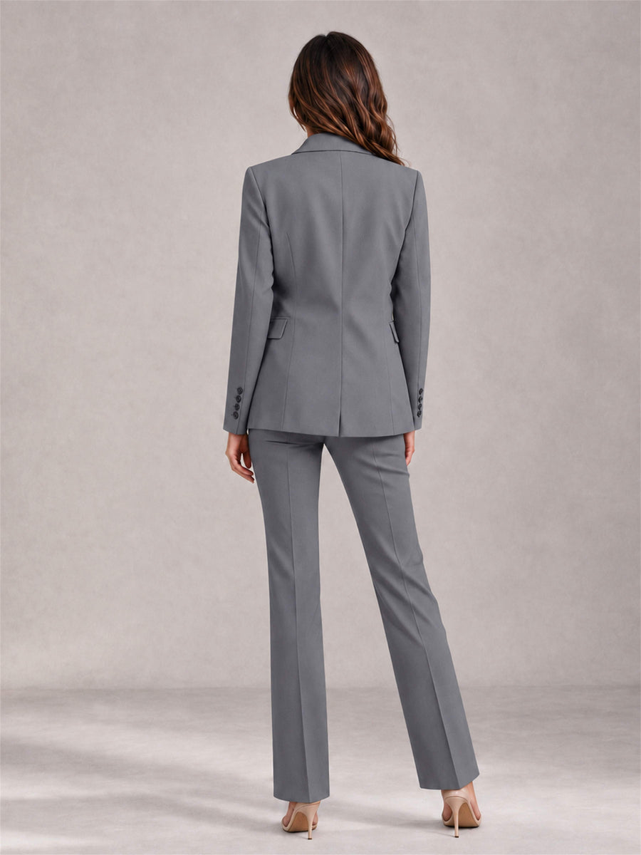 Gray 2 Pieces Tailored Fit Notched Lapel Suits Women's Suits