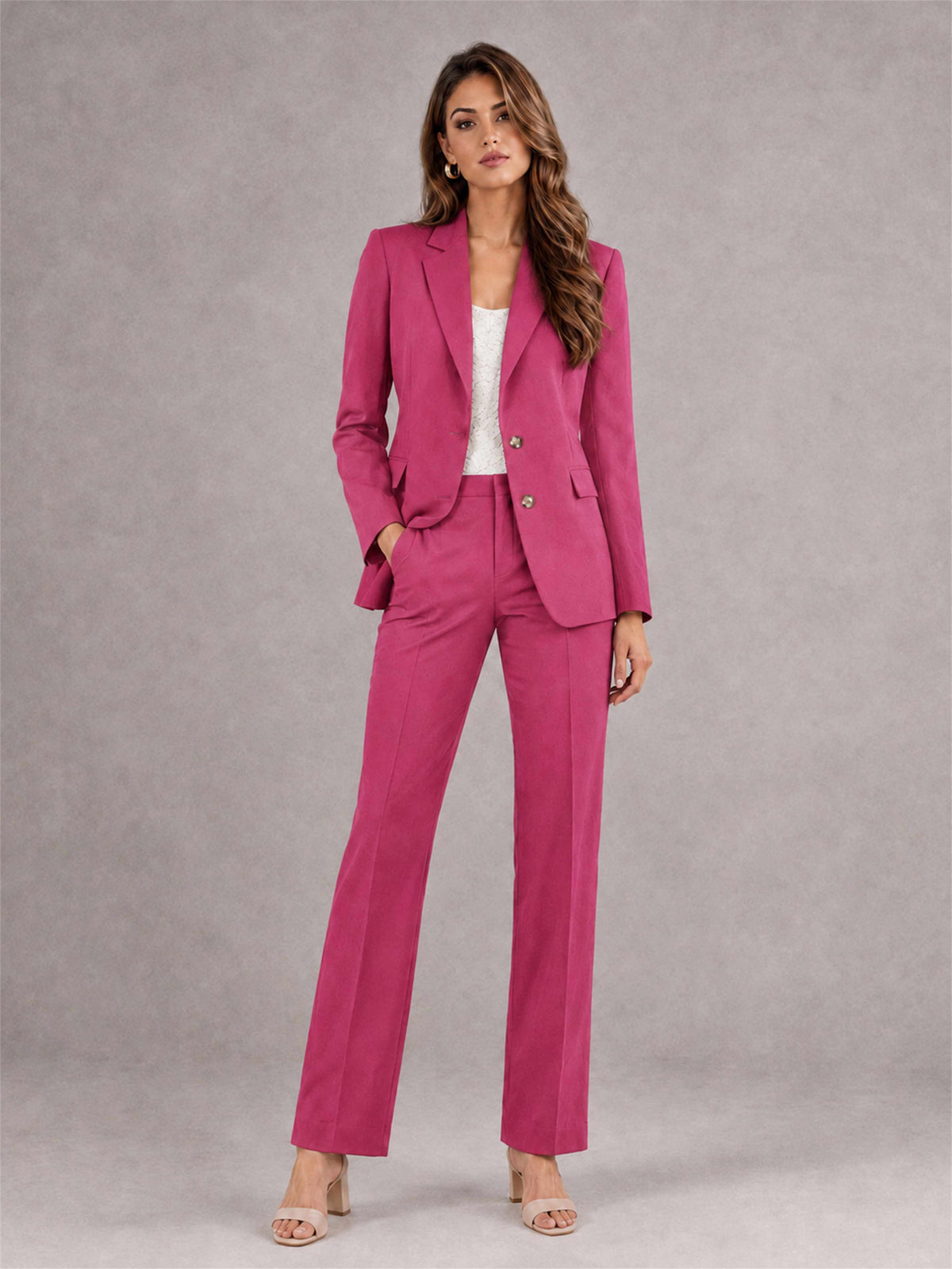 Hot Pink 2 Pieces Tailored Fit Notched Lapel Suits Women's Suits