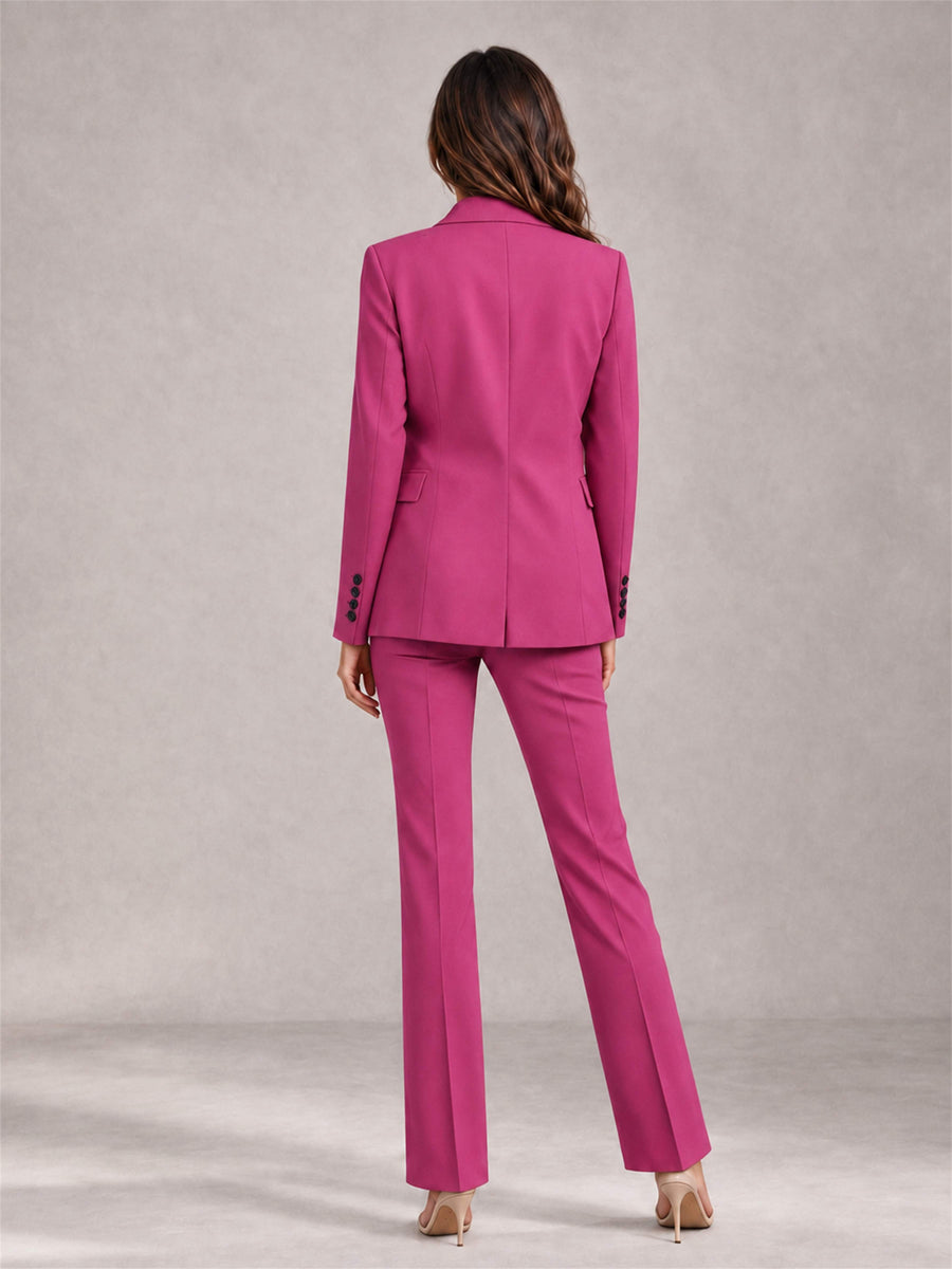 Hot Pink 2 Pieces Tailored Fit Notched Lapel Suits Women's Suits