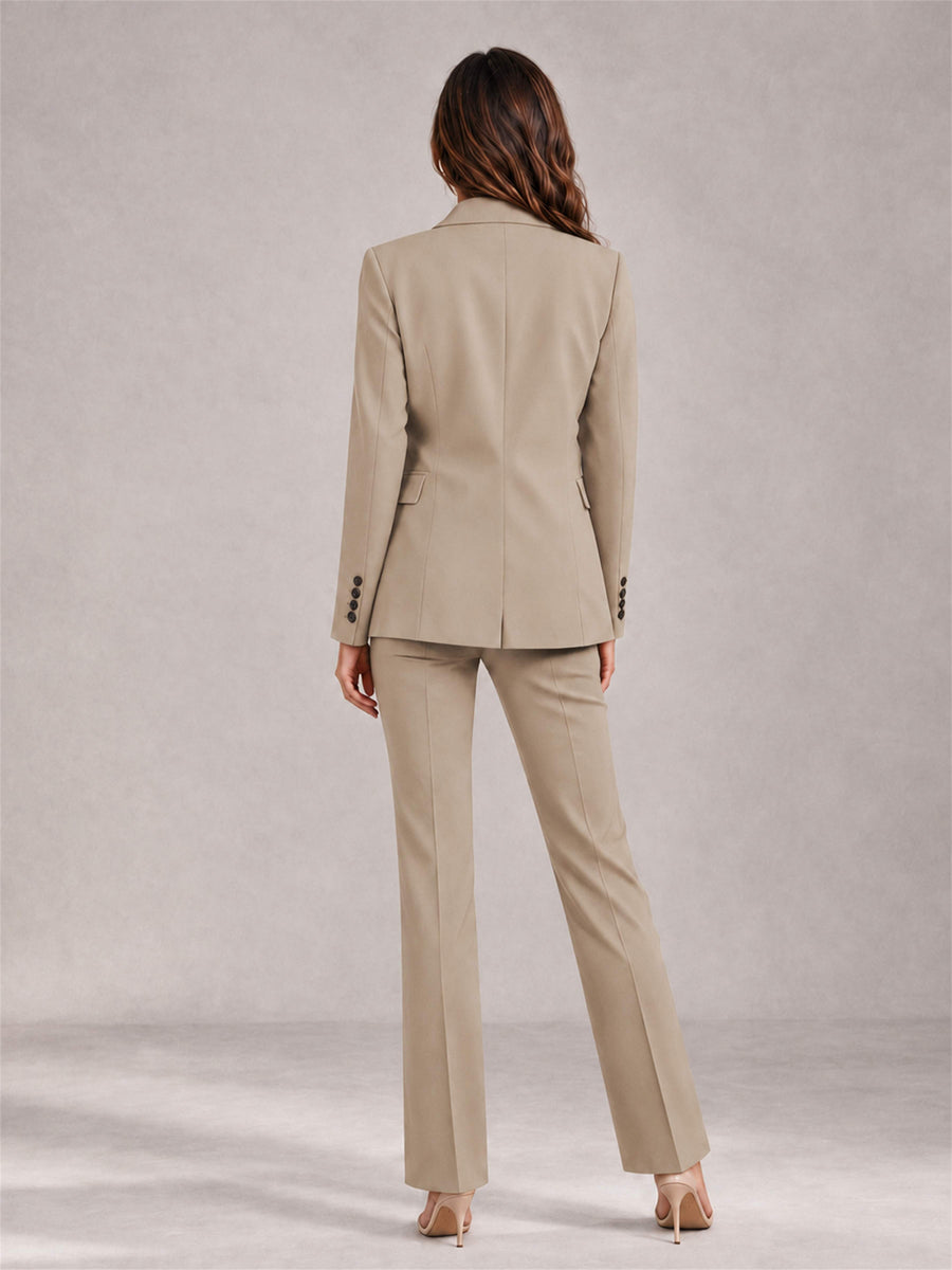 Khaki 2 Pieces Tailored Fit Notched Lapel Suits Women's Suits
