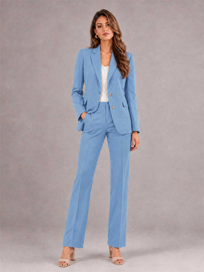Light Blue 2 Pieces Tailored Fit Notched Lapel Suits Women's Suits