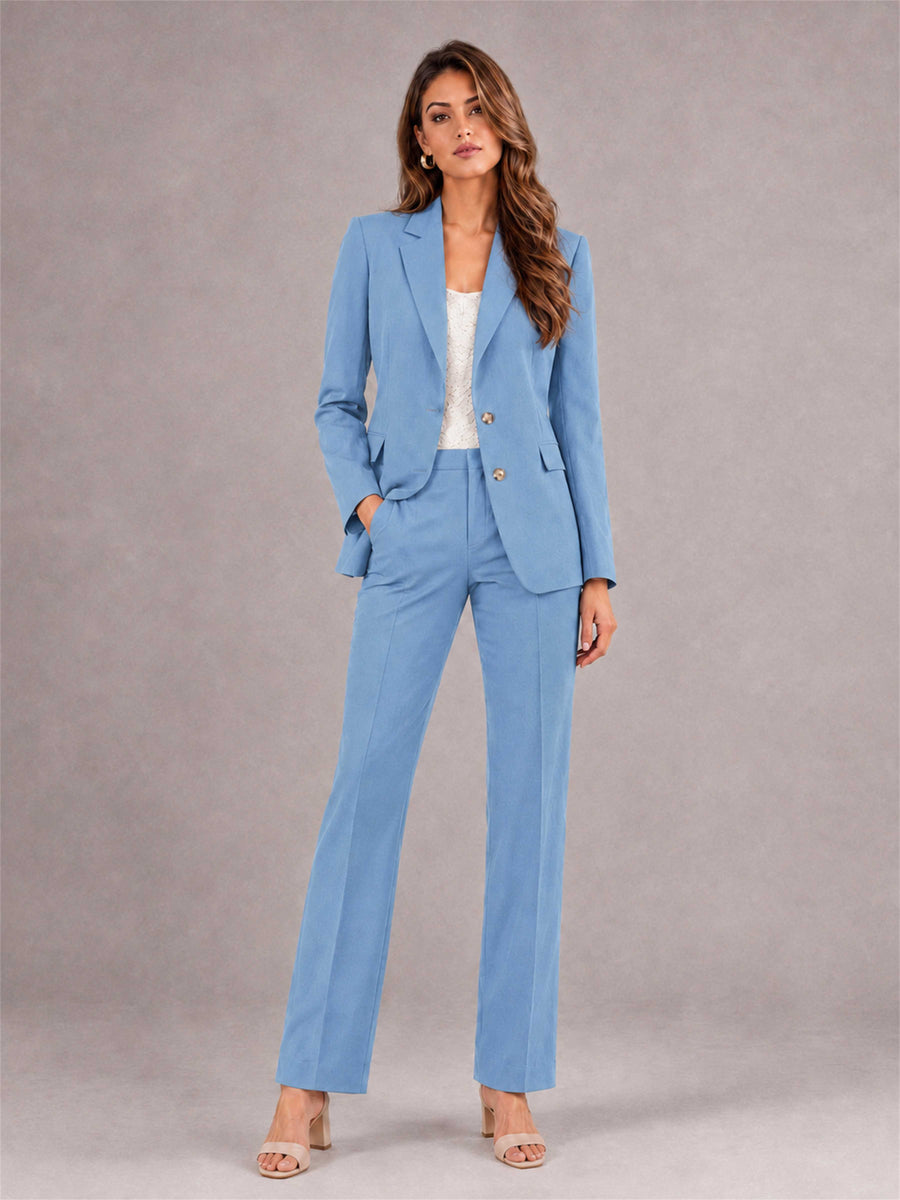 Light Blue 2 Pieces Tailored Fit Notched Lapel Suits Women's Suits
