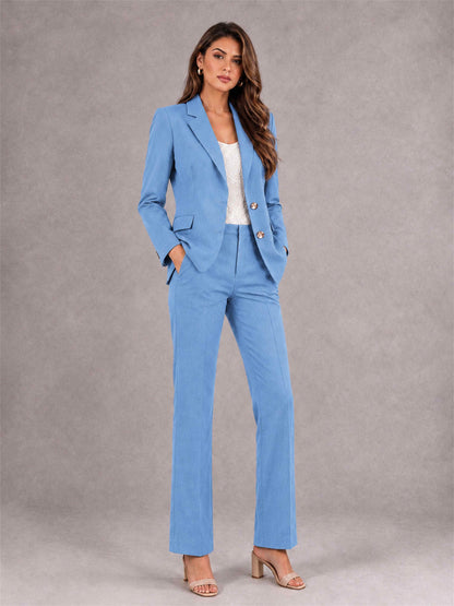 Light Blue 2 Pieces Tailored Fit Notched Lapel Suits Women's Suits