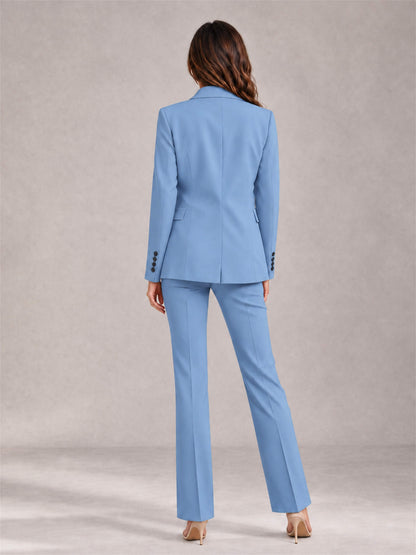 Light Blue 2 Pieces Tailored Fit Notched Lapel Suits Women's Suits