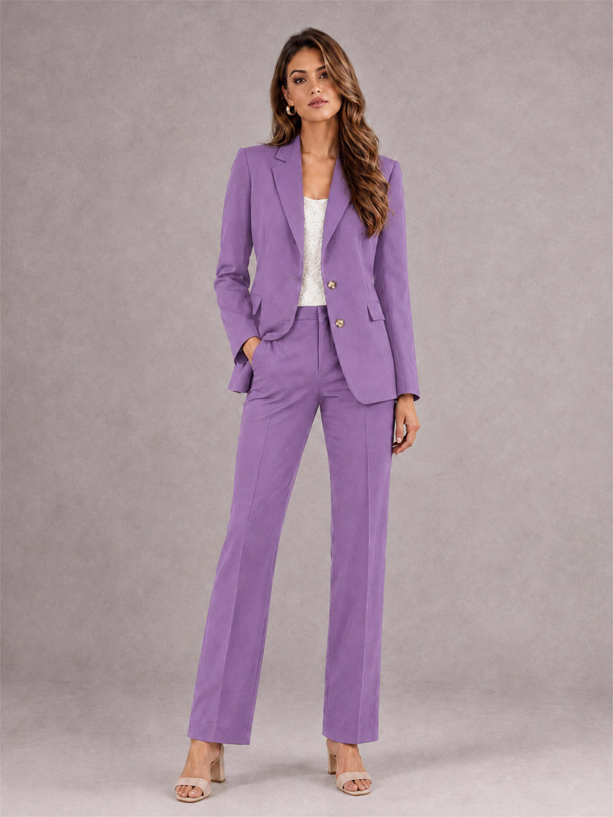 Lilac 2 Pieces Tailored Fit Notched Lapel Suits Women's Suits
