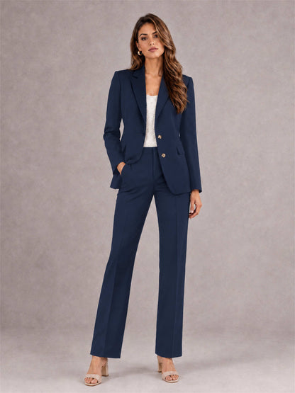 Navy Blue 2 Pieces Tailored Fit Notched Lapel Suits Women's Suits
