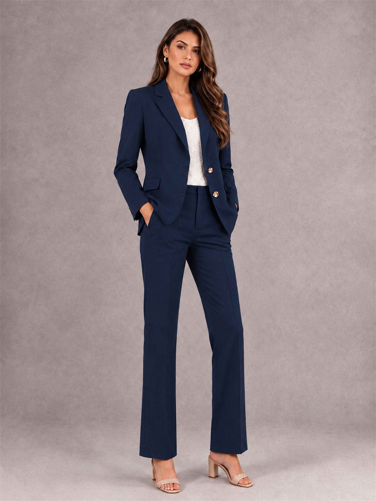 Navy Blue 2 Pieces Tailored Fit Notched Lapel Suits Women's Suits