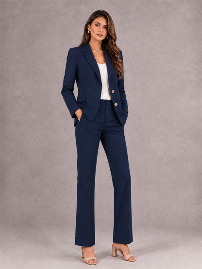 Navy Blue 2 Pieces Tailored Fit Notched Lapel Suits Women's Suits