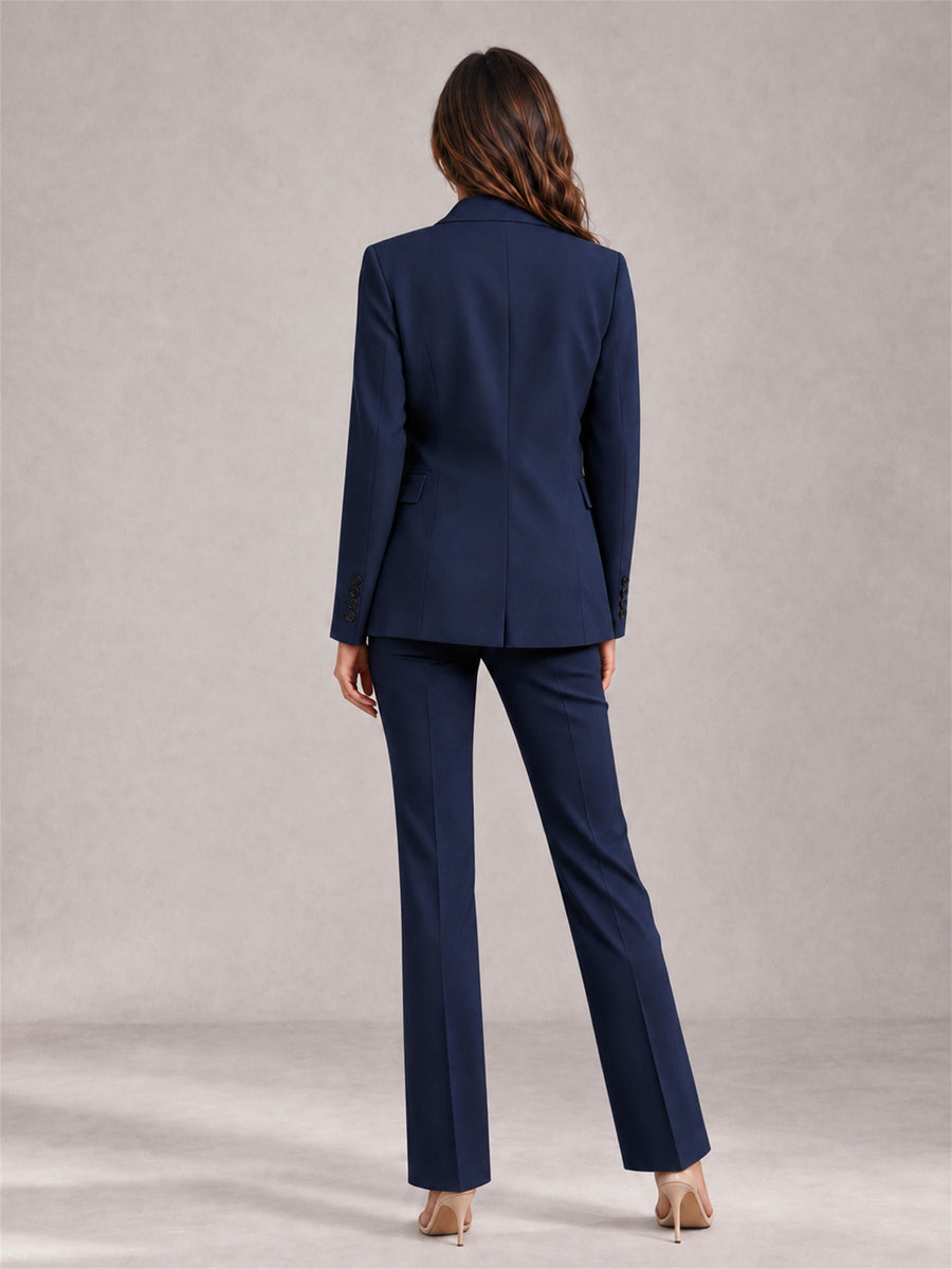 Navy Blue 2 Pieces Tailored Fit Notched Lapel Suits Women's Suits
