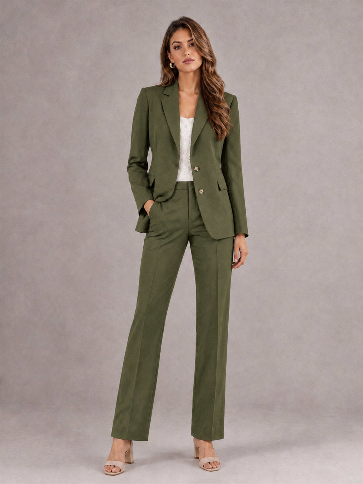 Olive Green 2 Pieces Tailored Fit Notched Lapel Suits Women's Suits