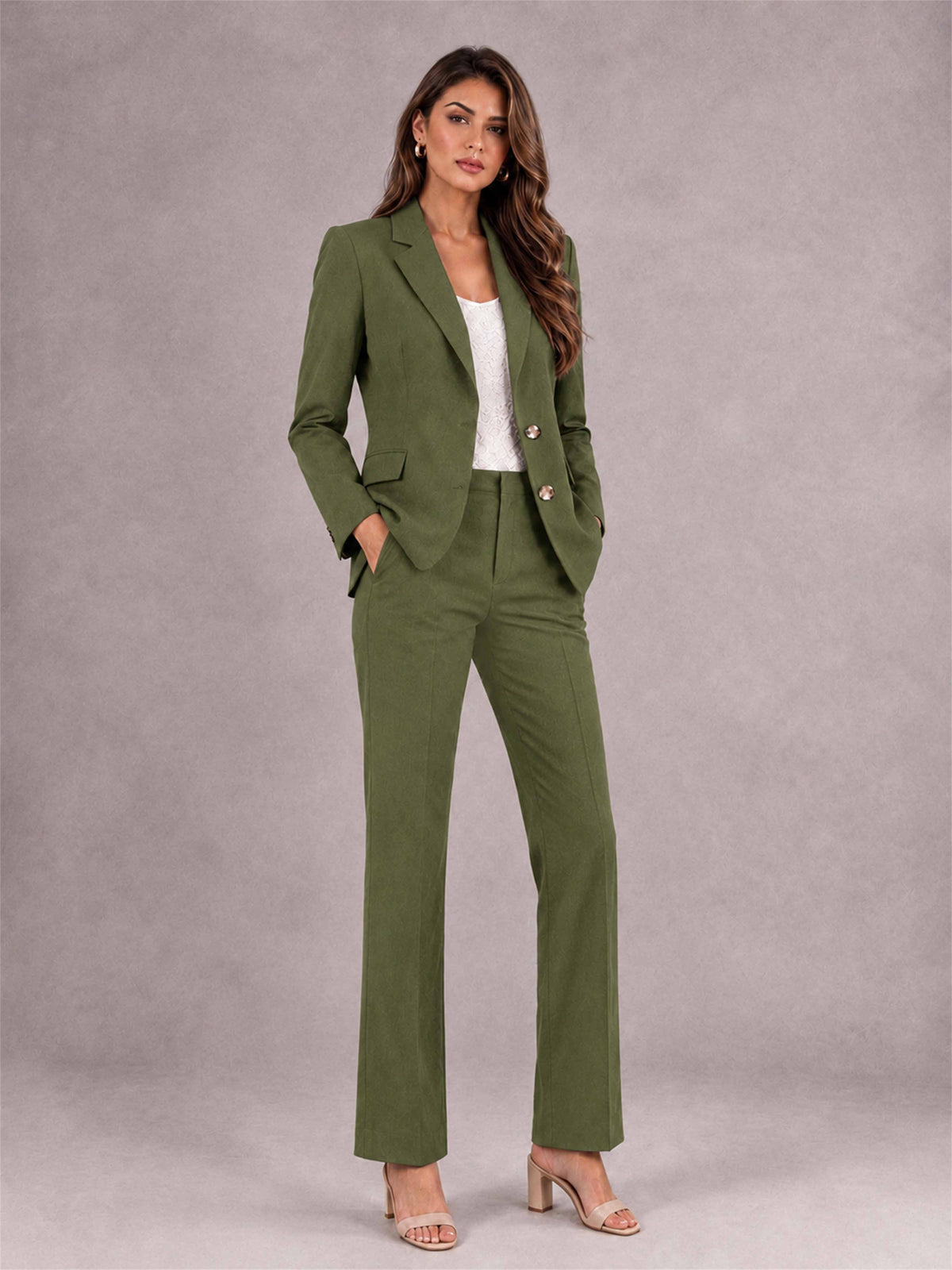 Olive Green 2 Pieces Tailored Fit Notched Lapel Suits Women's Suits