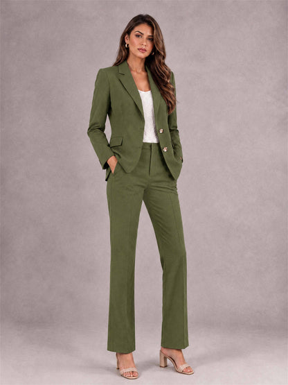 Olive Green 2 Pieces Tailored Fit Notched Lapel Suits Women's Suits