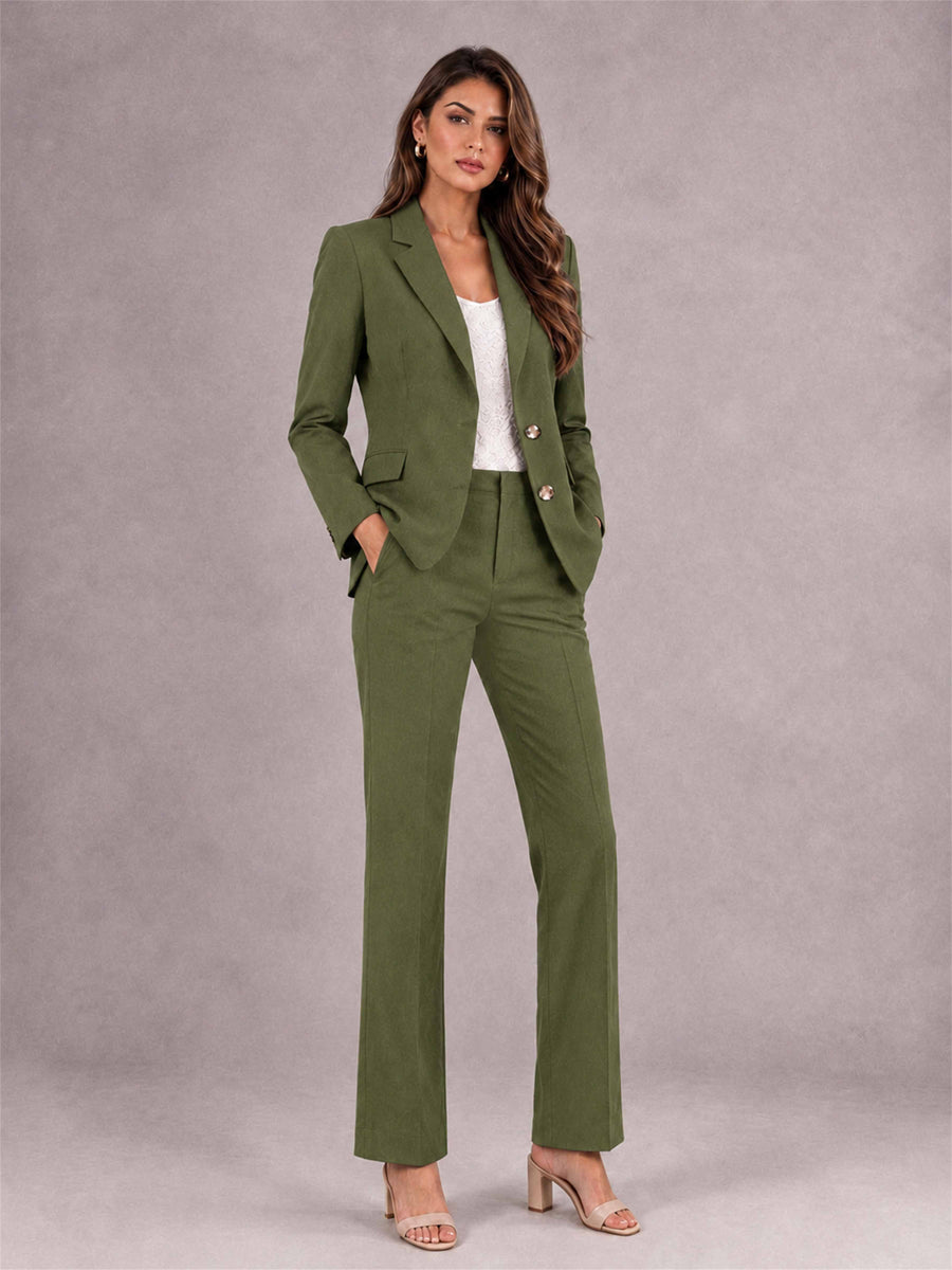 Olive Green 2 Pieces Tailored Fit Notched Lapel Suits Women's Suits
