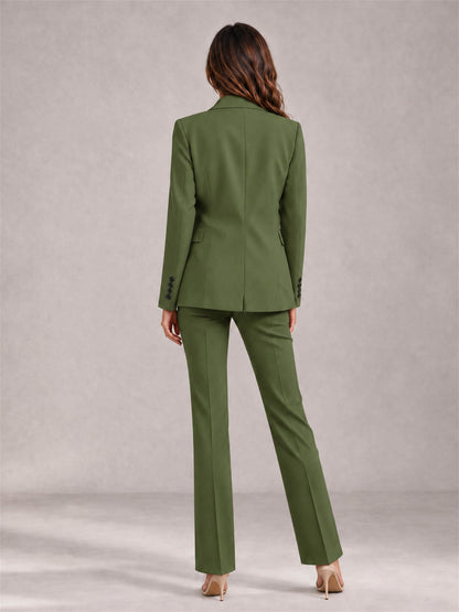 Olive Green 2 Pieces Tailored Fit Notched Lapel Suits Women's Suits