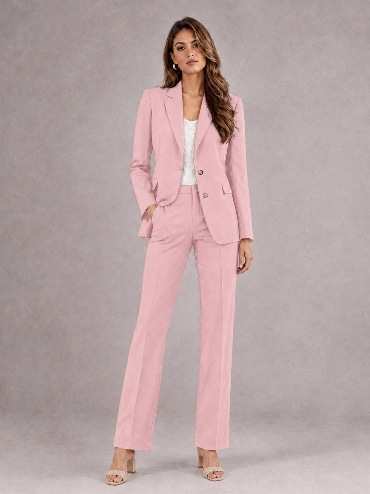 Pink 2 Pieces Tailored Fit Notched Lapel Suits Women's Suits