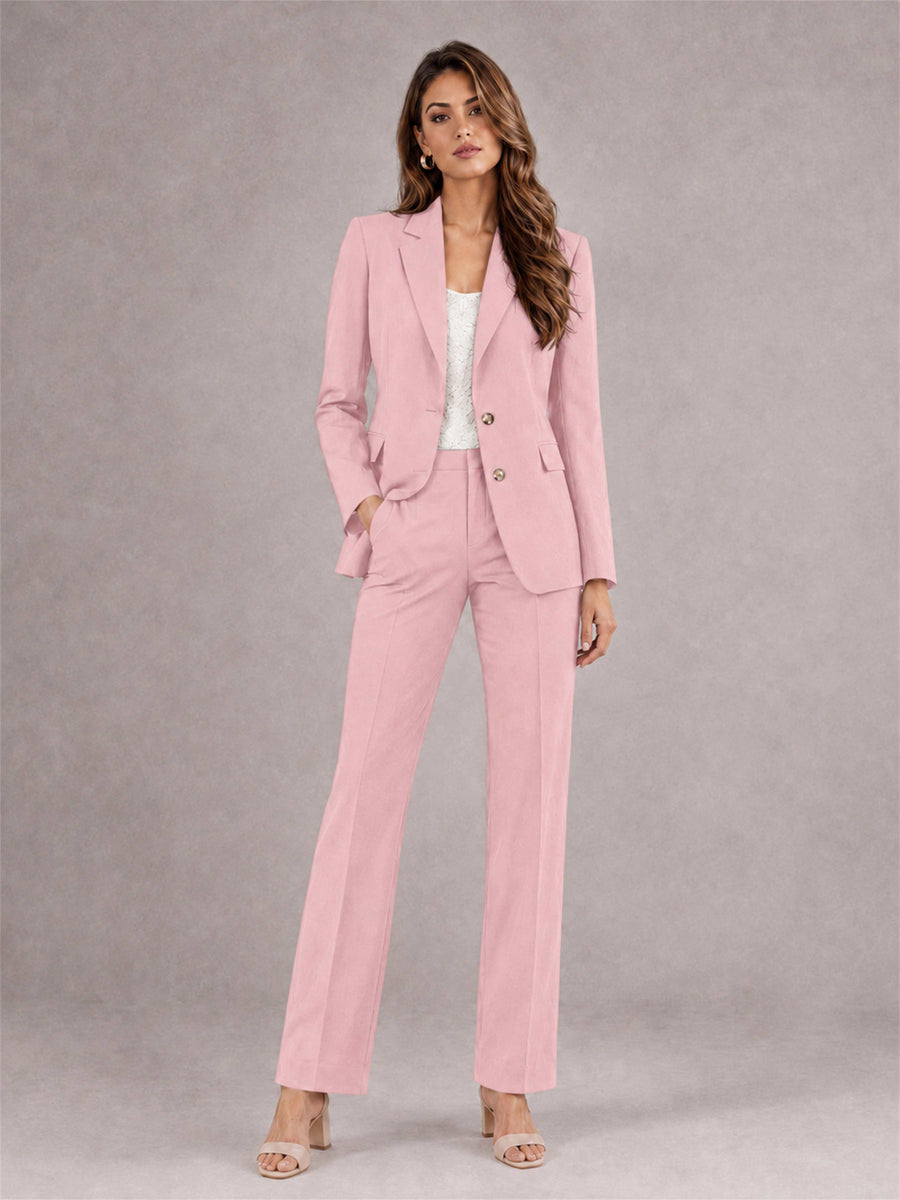 Pink 2 Pieces Tailored Fit Notched Lapel Suits Women's Suits