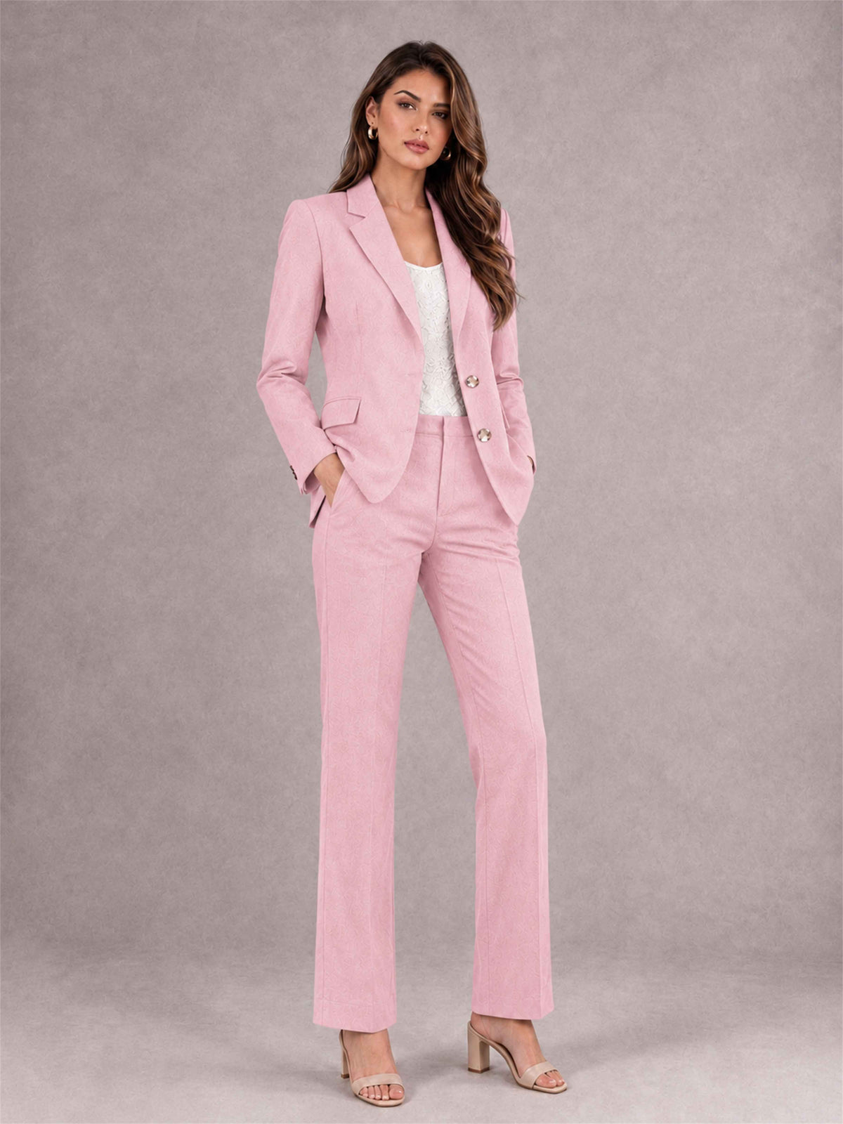 Pink 2 Pieces Tailored Fit Notched Lapel Suits Women's Suits