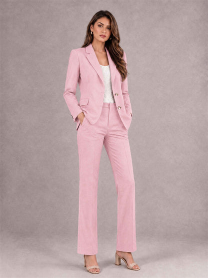 Pink 2 Pieces Tailored Fit Notched Lapel Suits Women's Suits