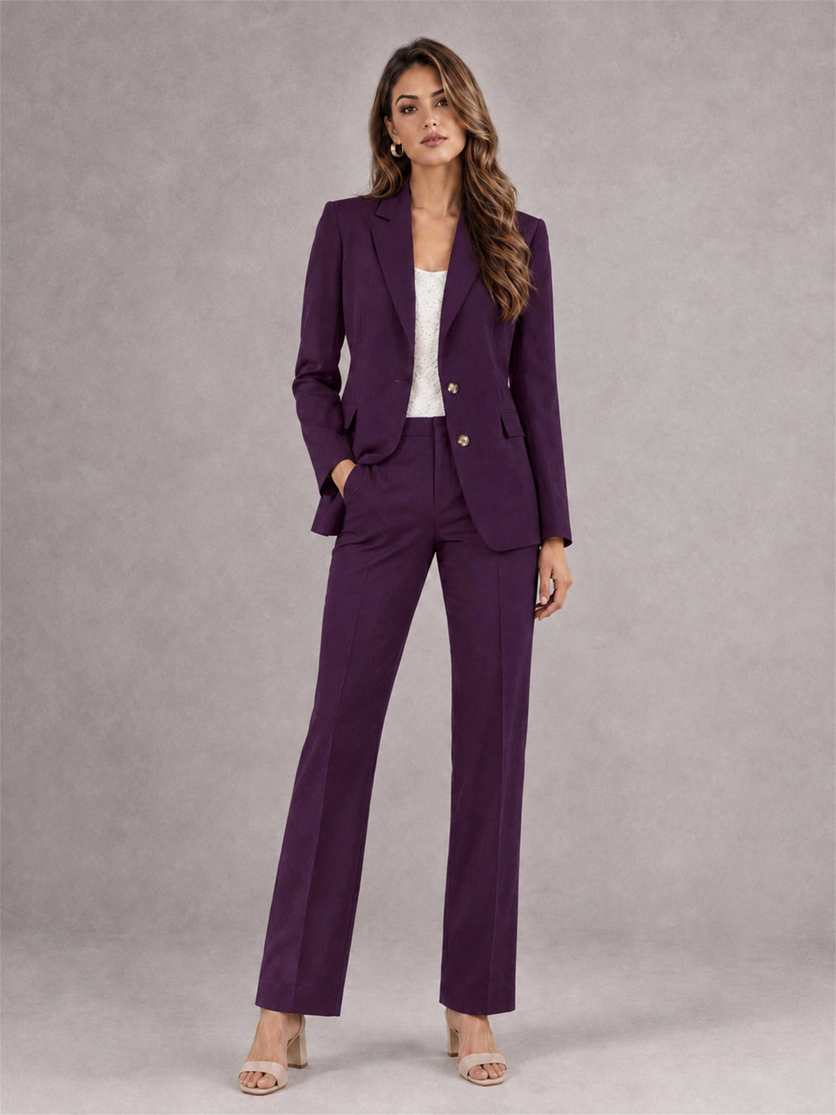 Plum 2 Pieces Tailored Fit Notched Lapel Suits Women's Suits