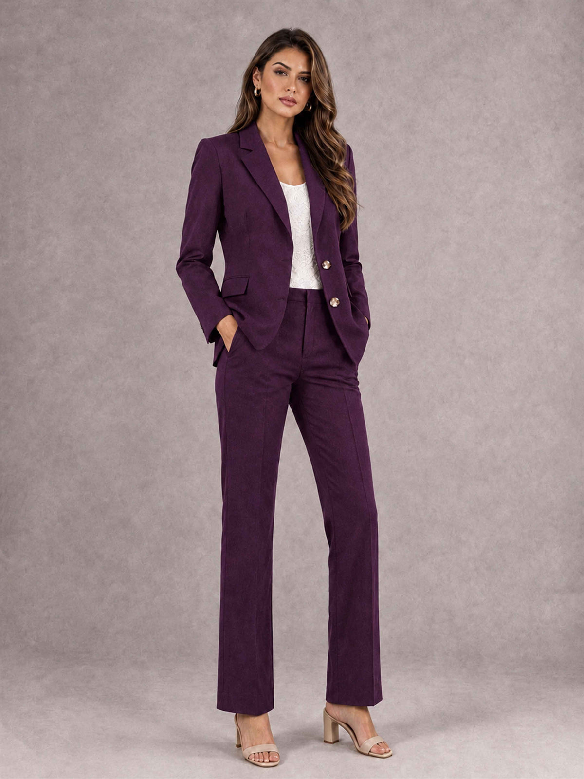 Plum 2 Pieces Tailored Fit Notched Lapel Suits Women's Suits