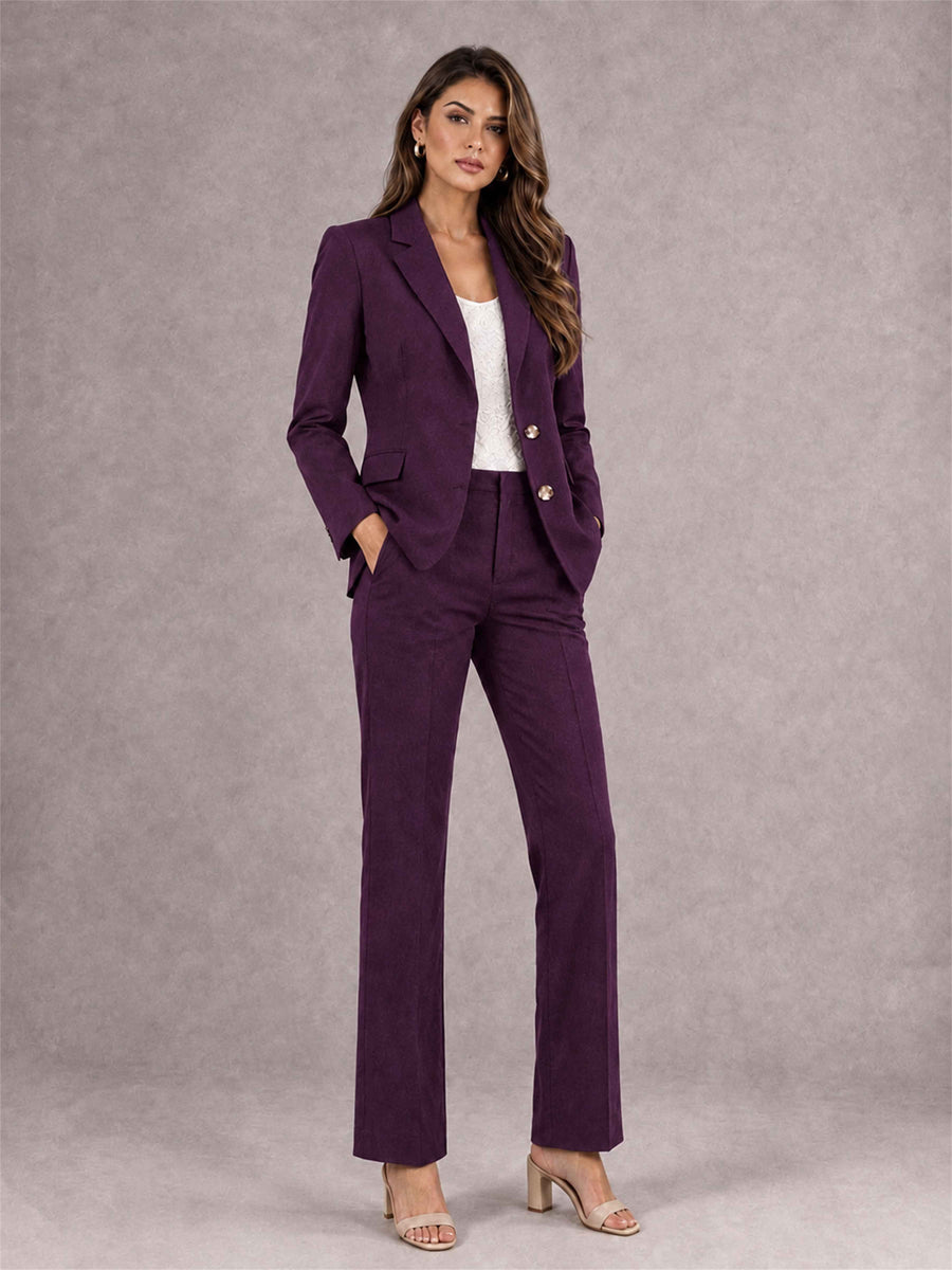 Plum 2 Pieces Tailored Fit Notched Lapel Suits Women's Suits