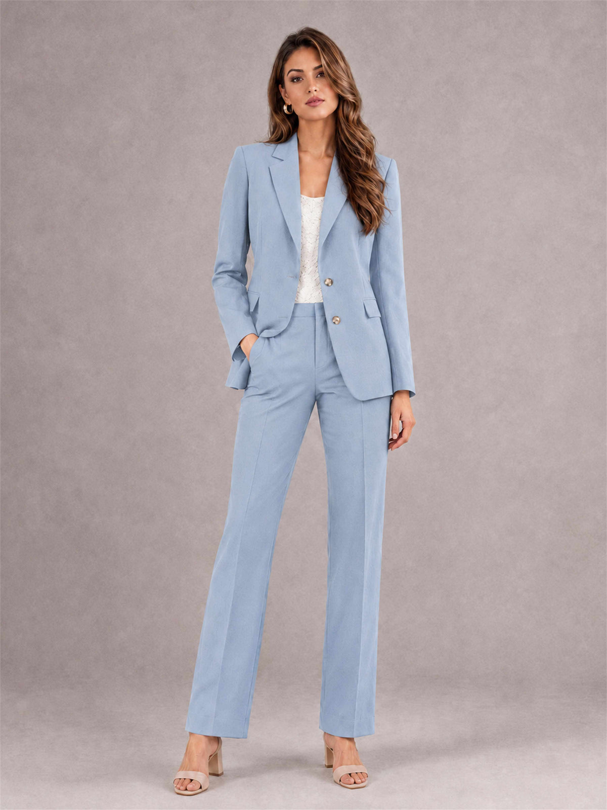 Powder Blue 2 Pieces Tailored Fit Notched Lapel Suits Women's Suits