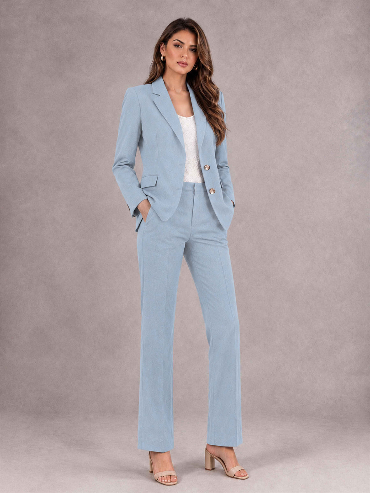 Powder Blue 2 Pieces Tailored Fit Notched Lapel Suits Women's Suits