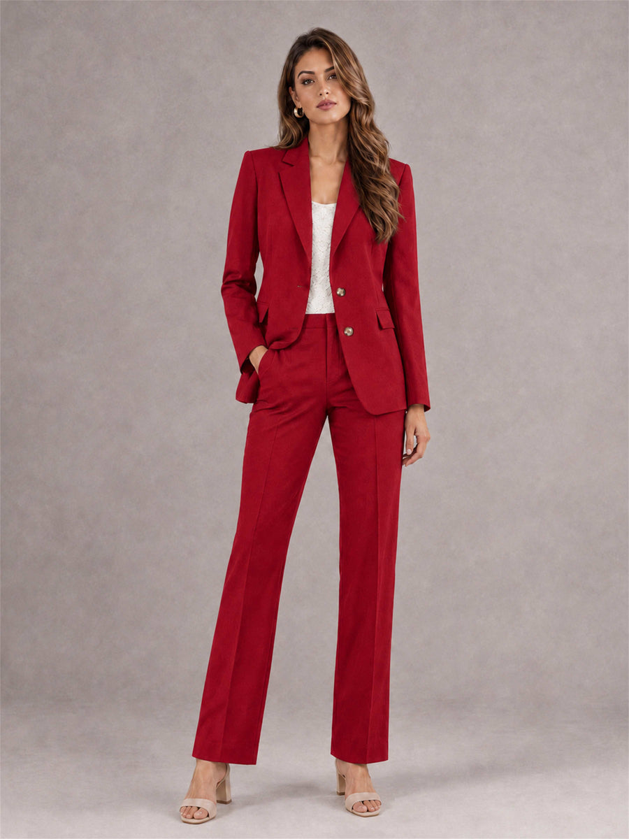 Red 2 Pieces Tailored Fit Notched Lapel Suits Women's Suits