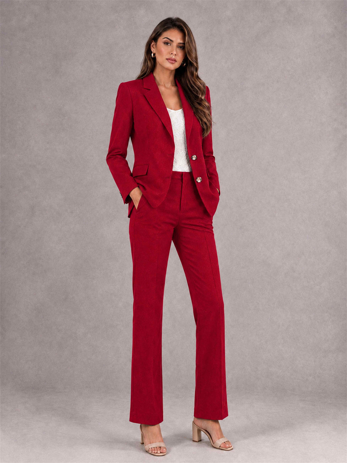 Red 2 Pieces Tailored Fit Notched Lapel Suits Women's Suits