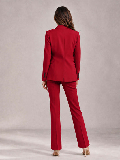 Red 2 Pieces Tailored Fit Notched Lapel Suits Women's Suits