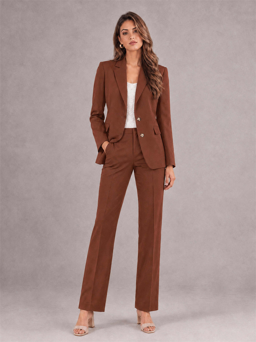 Rust 2 Pieces Tailored Fit Notched Lapel Suits Women's Suits