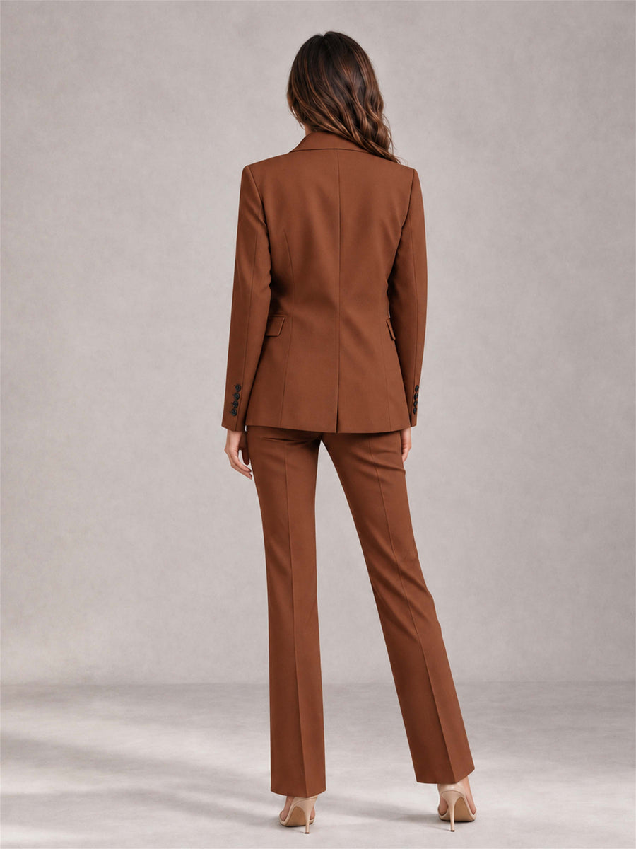 Rust 2 Pieces Tailored Fit Notched Lapel Suits Women's Suits