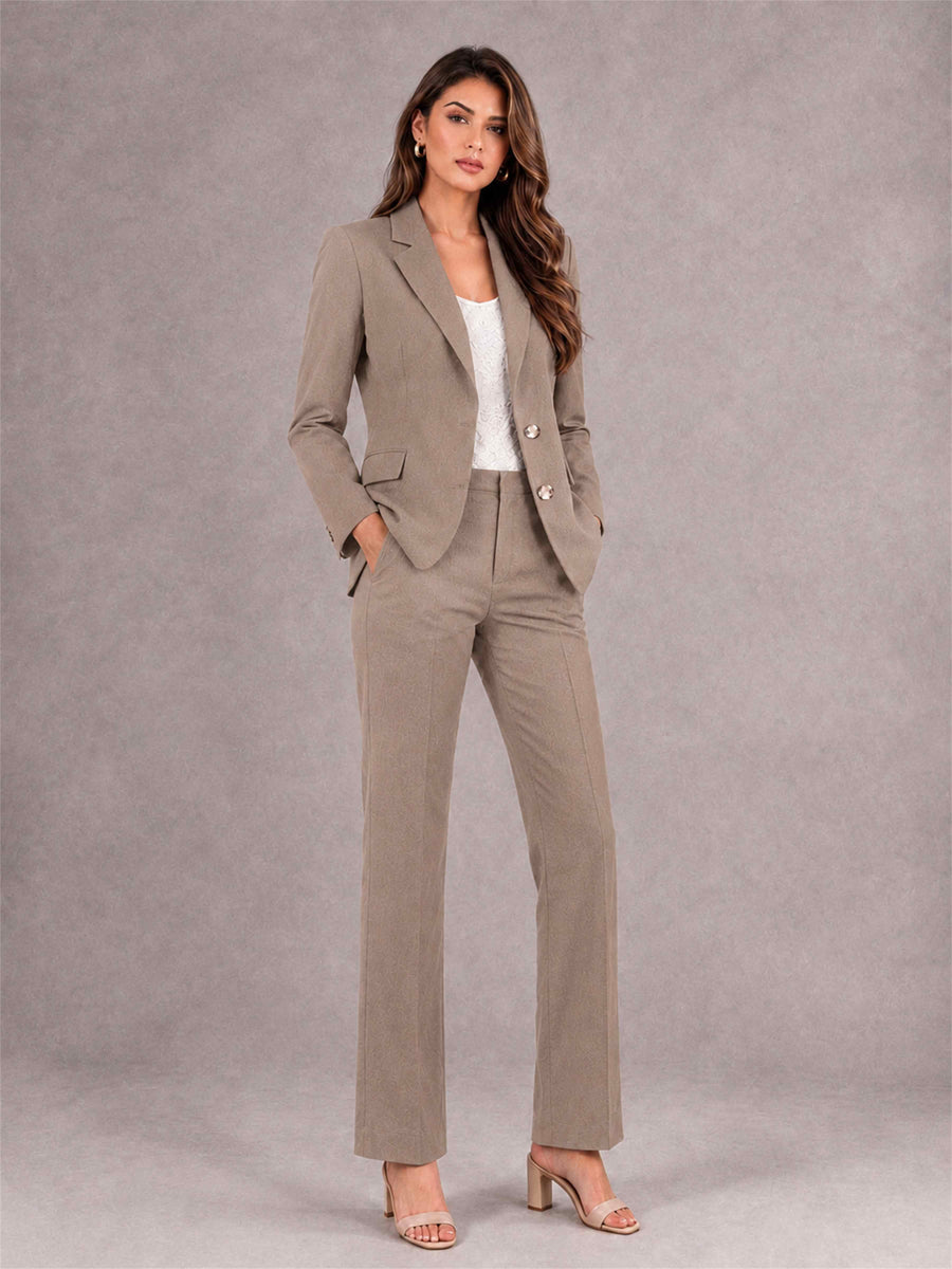 Taupe 2 Pieces Tailored Fit Notched Lapel Suits Women's Suits