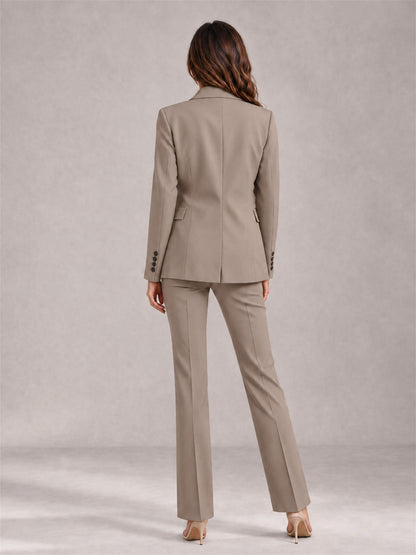 Taupe 2 Pieces Tailored Fit Notched Lapel Suits Women's Suits