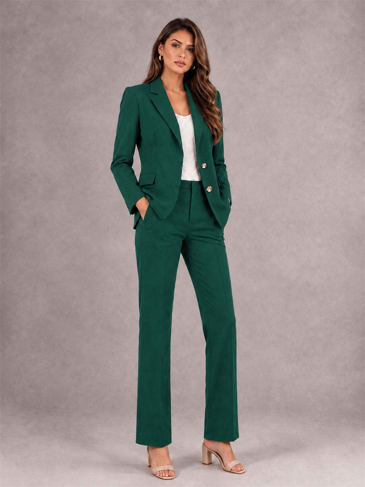 Teal 2 Pieces Tailored Fit Notched Lapel Suits Women's Suits