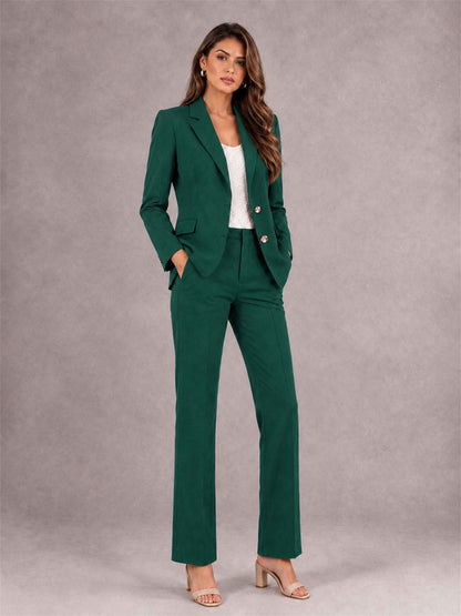 Teal 2 Pieces Tailored Fit Notched Lapel Suits Women's Suits