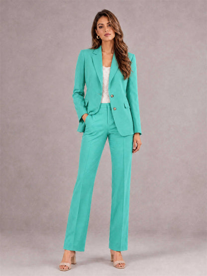 Turquoise 2 Pieces Tailored Fit Notched Lapel Suits Women's Suits