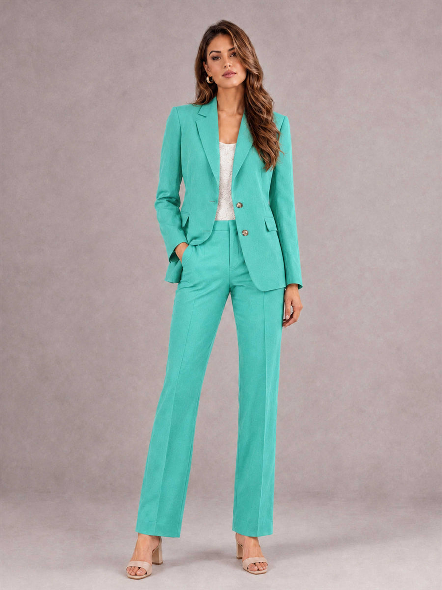 Turquoise 2 Pieces Tailored Fit Notched Lapel Suits Women's Suits
