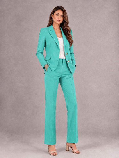 Turquoise 2 Pieces Tailored Fit Notched Lapel Suits Women's Suits